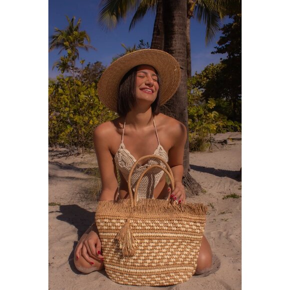 Nikki Beach Karolina Tote in White & Natural One Size New Womens Straw Handbag - Picture 11 of 11